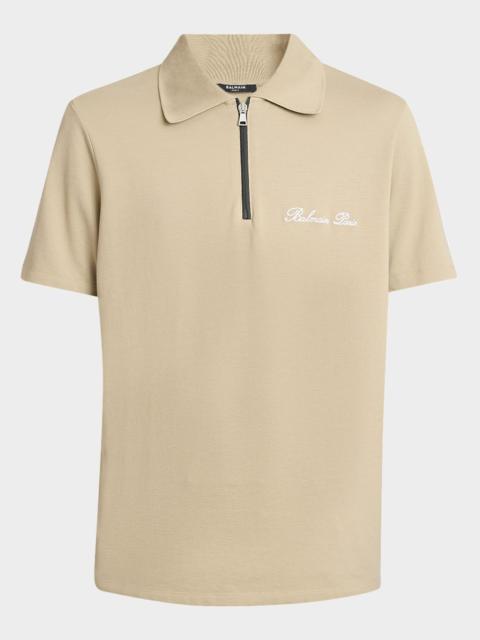Balmain Men's Embroidered Zip Polo Shirt