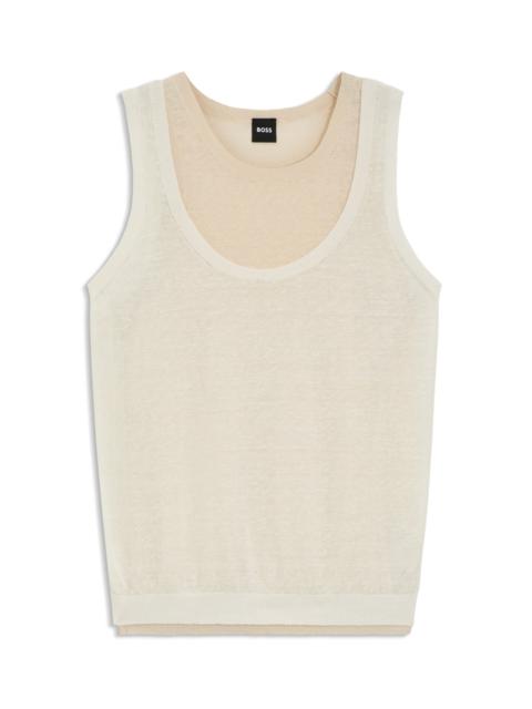 BOSS SLEEVELESS TOP IN LINEN AND COTTON WITH LAYERED DESIGN