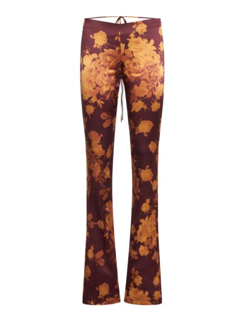 Low-Rise Rose-Printed Silk-Satin Trousers neutral