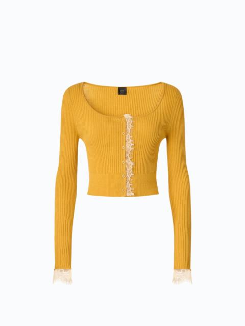 PINKO CROPPED CARDIGAN IN SILK AND CASHMERE BLEND WITH LACE