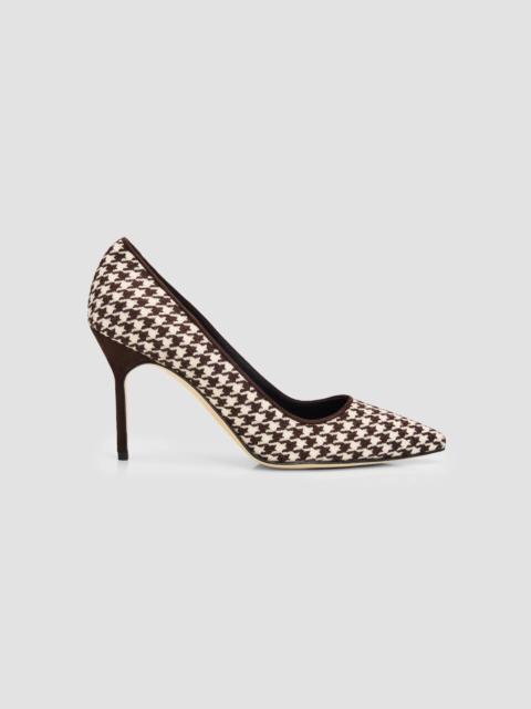 Manolo Blahnik Women's BB Pick Tora 90MM Houndstooth Wool Pumps - Dark Brown