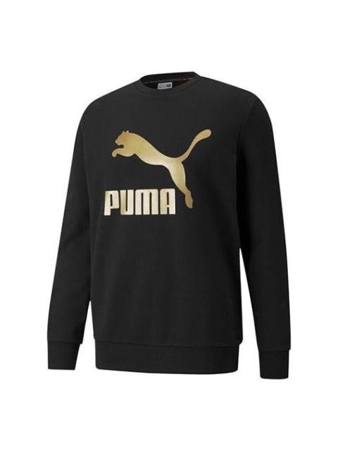PUMA Classics Logo Crew Bronzing Large Logo Sports Round Neck Pullover Black 531367-51