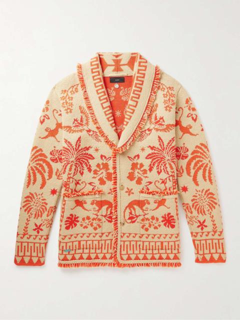 Alanui Explosion of Nature Fringed Wool and Cotton-Blend Jacquard Cardigan