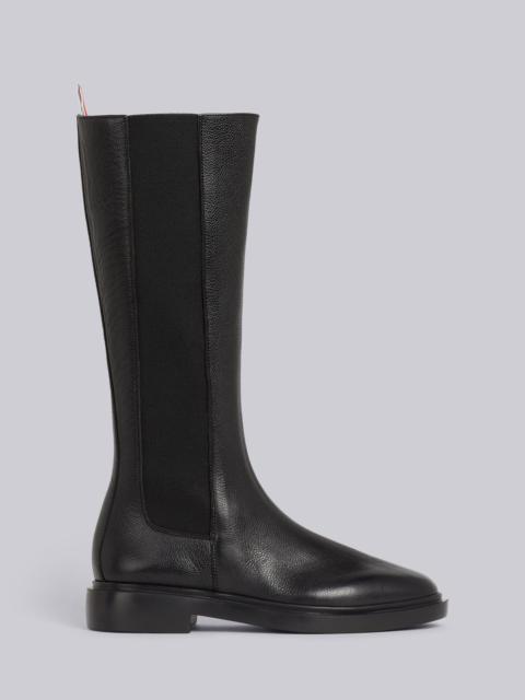 Black Pebble Grain Leather 4-Bar Lightweight Rubber Sole Knee High Chelsea Boot