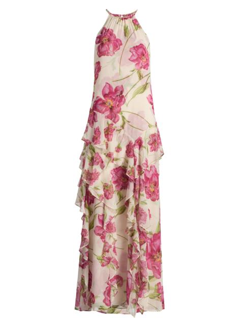 MISA Women's Novah Floral Ruffle Maxi Dress - Fuchsia Blooms