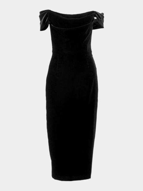 CAROLINA HERRERA Velvet Off-Shoulder Midi Dress