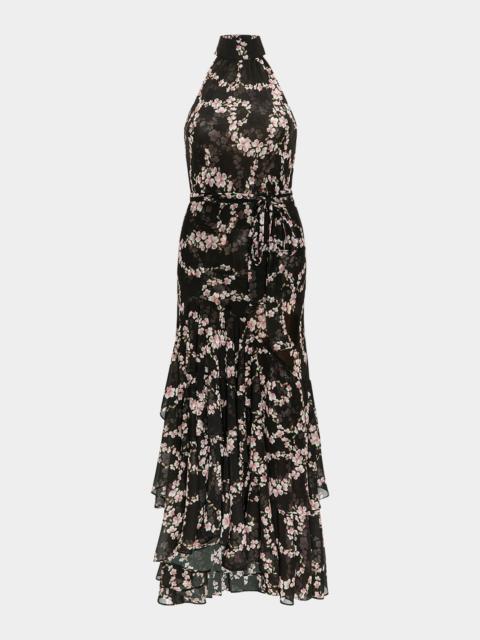 MISA Eliana Chained Blossom Chiffon Tiered Maxi Dress