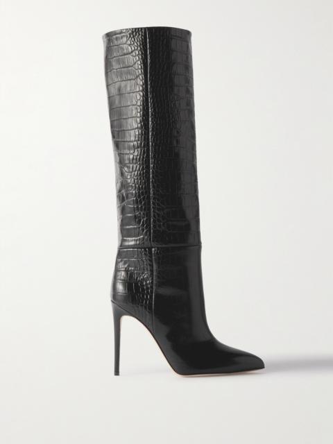PARIS TEXAS Croc-effect Leather Knee Boots
