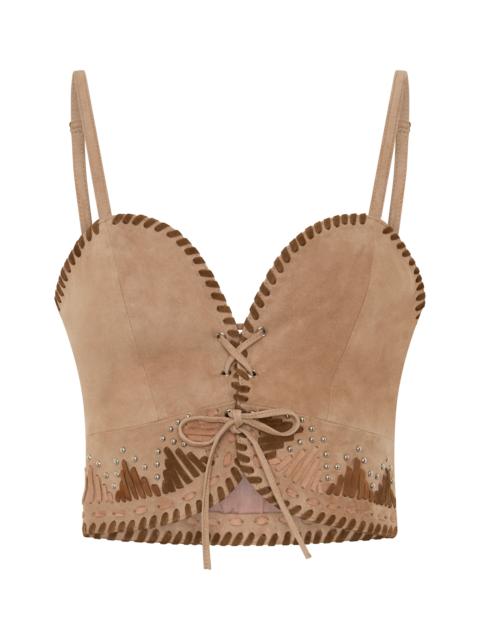 ONE TEASPOON Wild Prairie Bustier Suede Crop Top - Dusty Pink