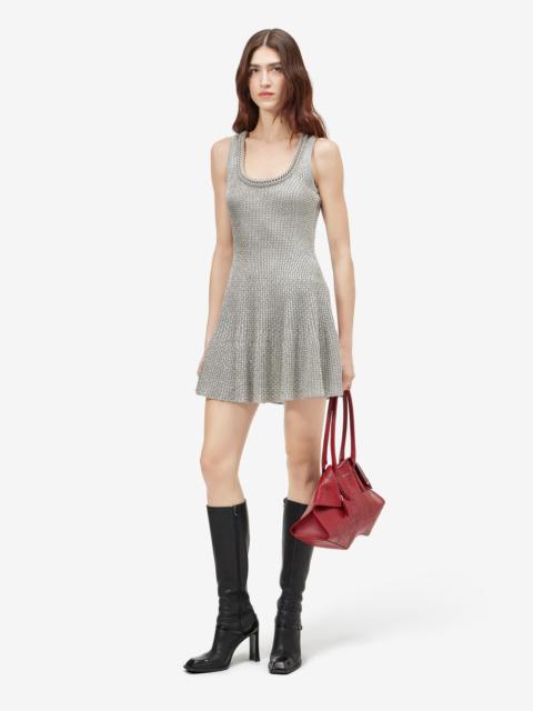 Alexander McQueen Women's Metallic Knit Mini Dress in Silver