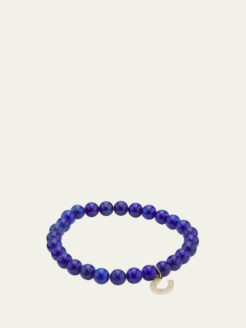 SYDNEY EVAN 14K Yellow Gold, Lapis Lazuli & 0.08 TCW Diamond Horseshoe Beaded Stretch Bracelet