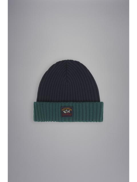 Paul & Shark RIBBED WOOL BEANIE WITH ICONIC BADGE