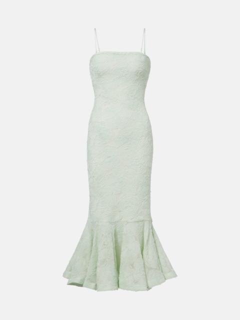ROTATE Floral mesh midi dress