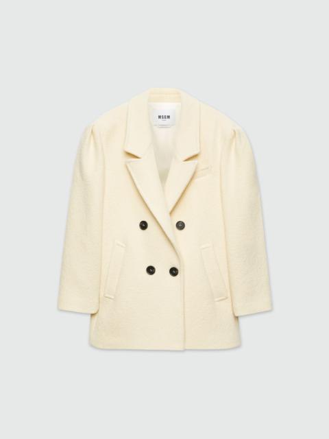 MSGM Beige double-breasted bouclé wool pea coat