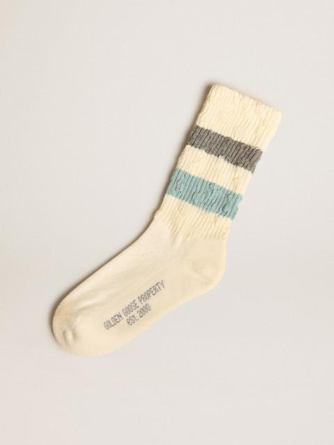 Golden Goose Socks in aged white with two-tone stripes