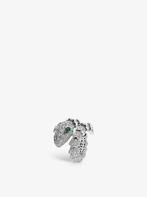 Serpenti Tubolari 18ct white-gold, 3.75ct brilliant-cut diamond and 0.26ct emerald ring