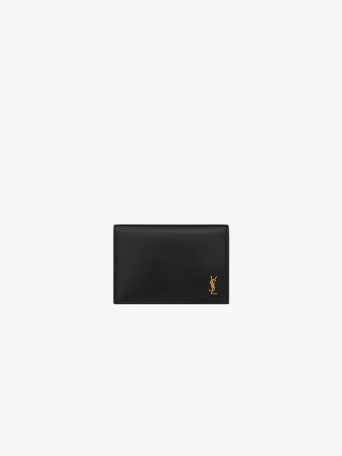 SAINT LAURENT TINY CASSANDRE BUSINESS CARD CASE IN GLOSSY LEATHER