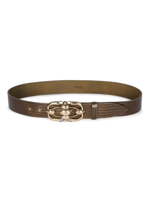 Isabel Marant Women's Mirko Croc-Embossed Leather Belt - Dark Khaki