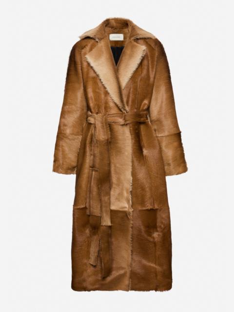 Belted fur-effect coat in light brown