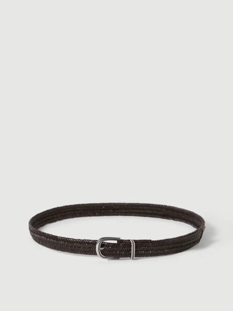 Chevron-effect braided leather belt