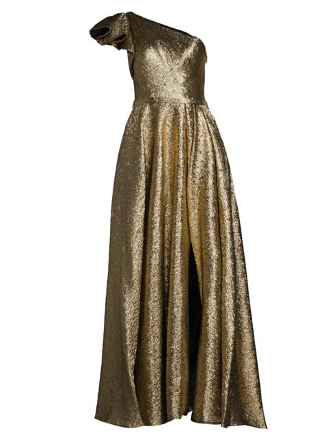 MAC DUGGAL Women's Asymmetric Metallic Pleated Ball Gown - Antique Bronze