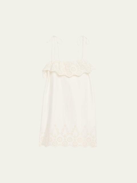 KIKA VARGAS Yvonne Embroidered Tie-Shoulder Mini Dress