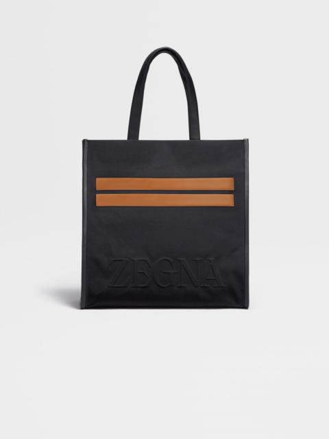 ZEGNA BLACK COTTON AND LEATHER START UP TOTE BAG