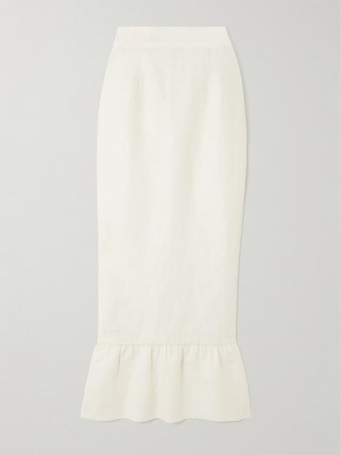 POSSE Matilda Ruffled Linen Midi Skirt