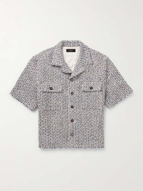 AMIRI Camp-Collar Frayed Cotton-Blend Tweed Overshirt