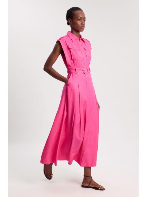 KAREN MILLEN Premium Viscose Linen Belted Woven Midaxi Dress With Gold Hardware Detail