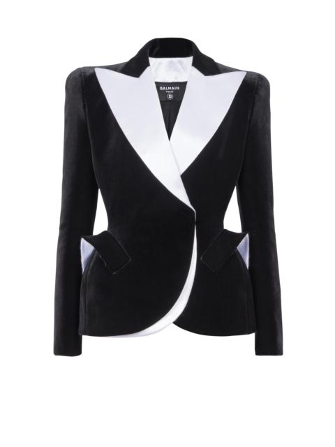 Structured jacket in velvet and satin