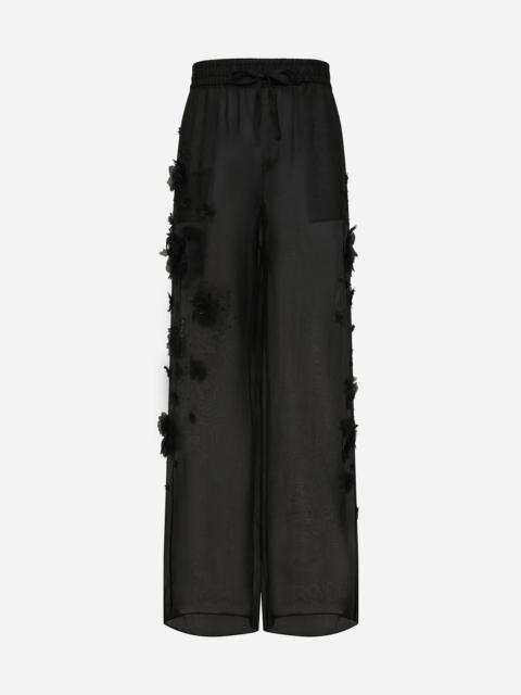 Dolce & Gabbana 실크 organza 조깅 바지 와 자수