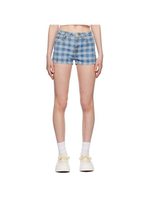 AMI Paris Blue Gingham Denim Shorts