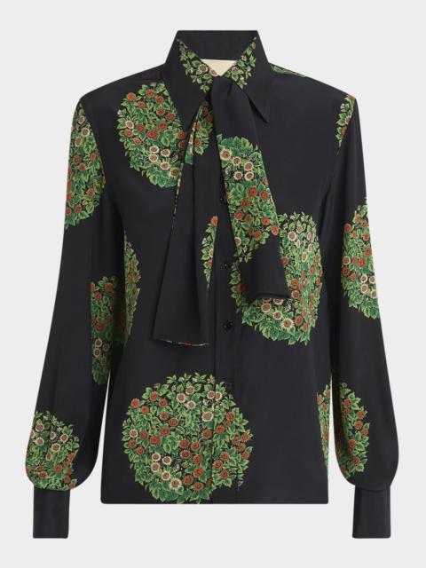 Valentino Floral-Print Silk Crepe De Chine Shirt
