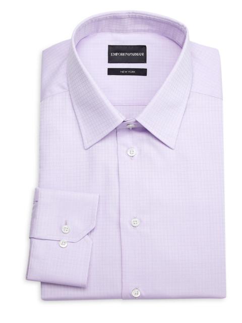 EMPORIO ARMANI Men's Box Plaid Cotton Dress Shirt - Lilac