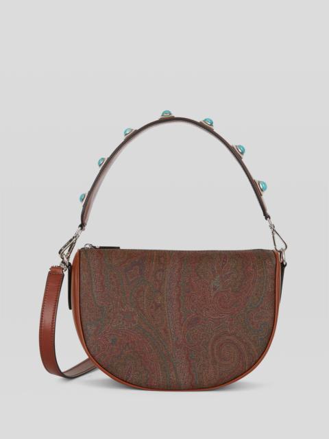 Etro CROWN ME PAISLEY SHOULDER BAG WITH TURQUOISE STUDS