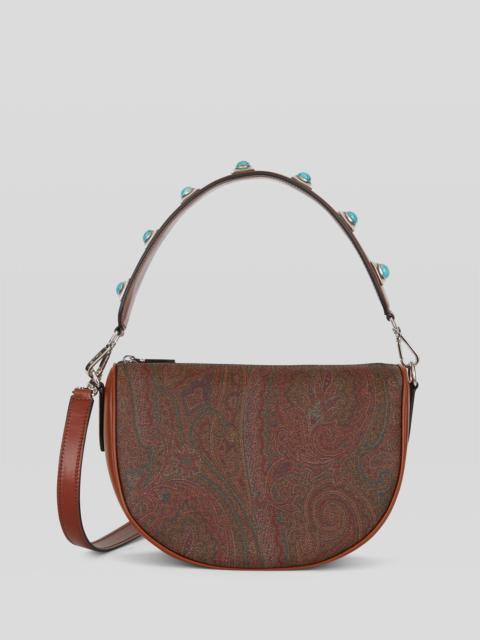 Etro CROWN ME PAISLEY SHOULDER BAG WITH TURQUOISE STUDS