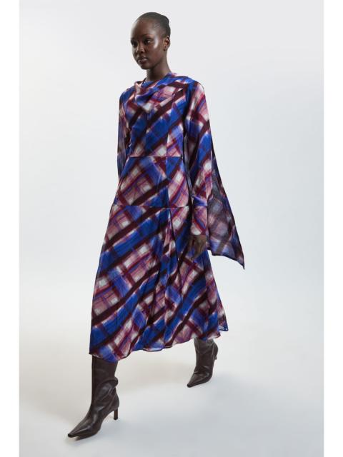 KAREN MILLEN Check Print Scarf Detail Viscose Woven Midi Dress