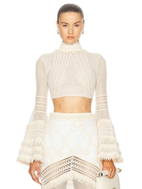 PatBO Woven Bell Sleeve Cropped Top