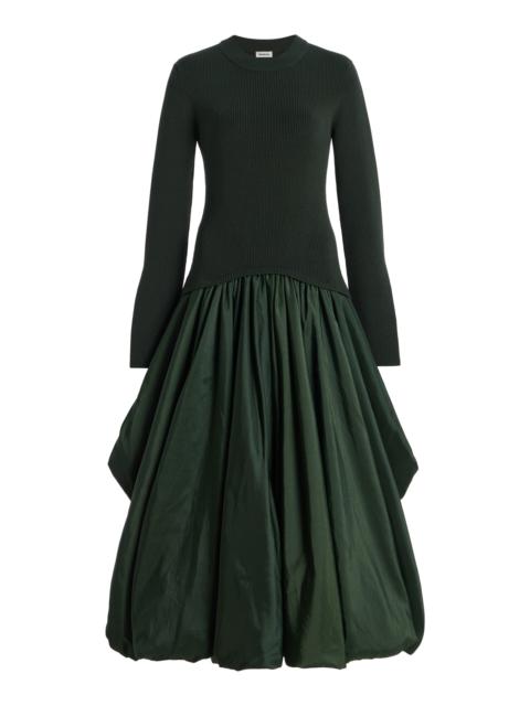SIMKHAI Kenlie Taffeta Knit Midi Dress green
