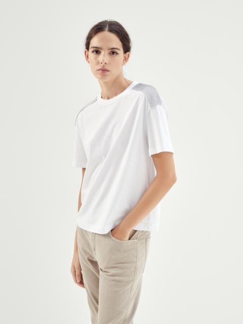 Stretch cotton jersey T-shirt with shiny shoulders