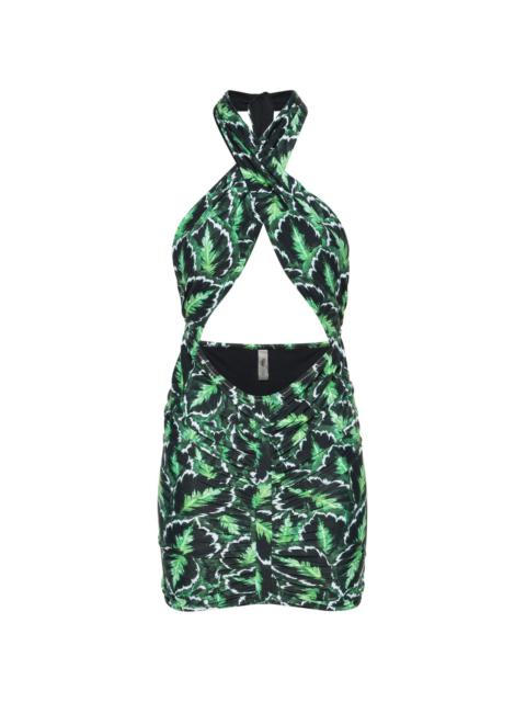 Reina Olga Stallion palm-print minidress