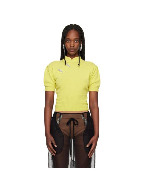Simone Rocha Green Embellished Mandarin Collar Cashmere Sweater