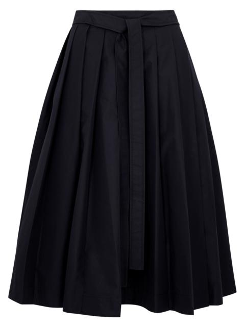 Pleated cotton-blend poplin midi skirt