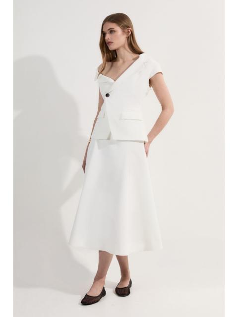 KAREN MILLEN Petite Clean Tailored Asymmetric Collar Belted Full Skirted Tailored Midi Dress