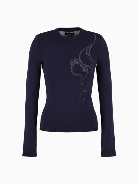GIORGIO ARMANI Stretch viscose-blend crew-neck jumper with embroidery