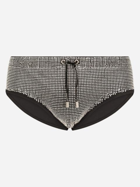 Dolce & Gabbana Swim briefs with high-cut leg and fusible rhinestones