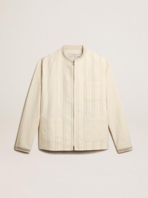 Ecru-colored cotton jacket with zip fastening