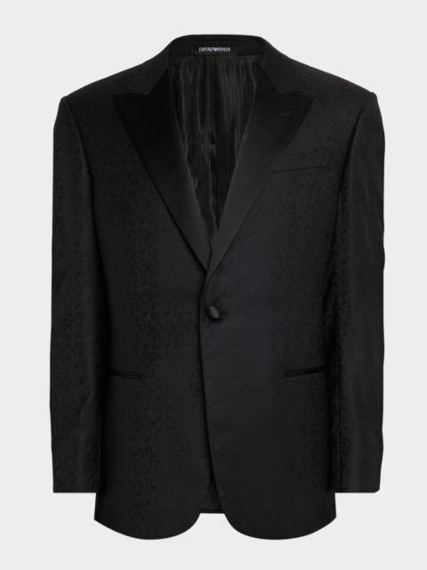 EMPORIO ARMANI Men's Wool Jacquard Tonal Camouflage Peak Lapel Dinner Jacket