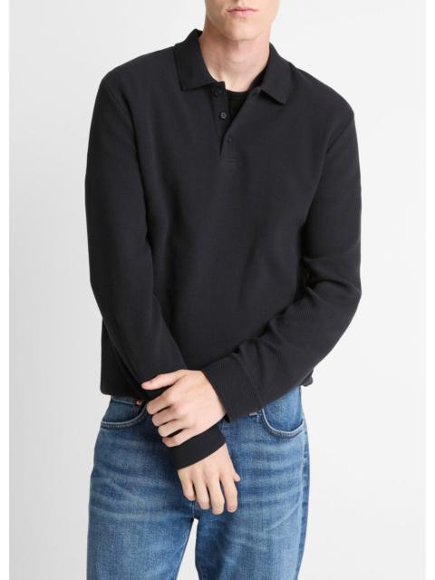 Vince Basket-Weave Cotton Long-Sleeve Polo Shirt